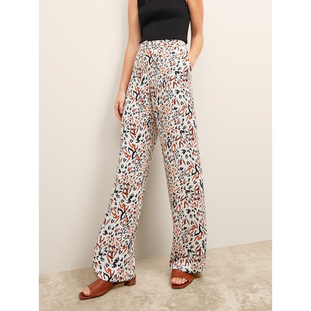M.M.LaFleur Tinsley Wide Leg Trouser 14 White Leopard Print High Waist Pants